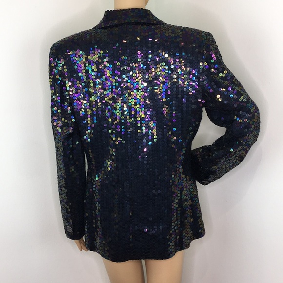 Diane Gilman Silk Sequin Double Breast Blazer - Picture 3 of 3